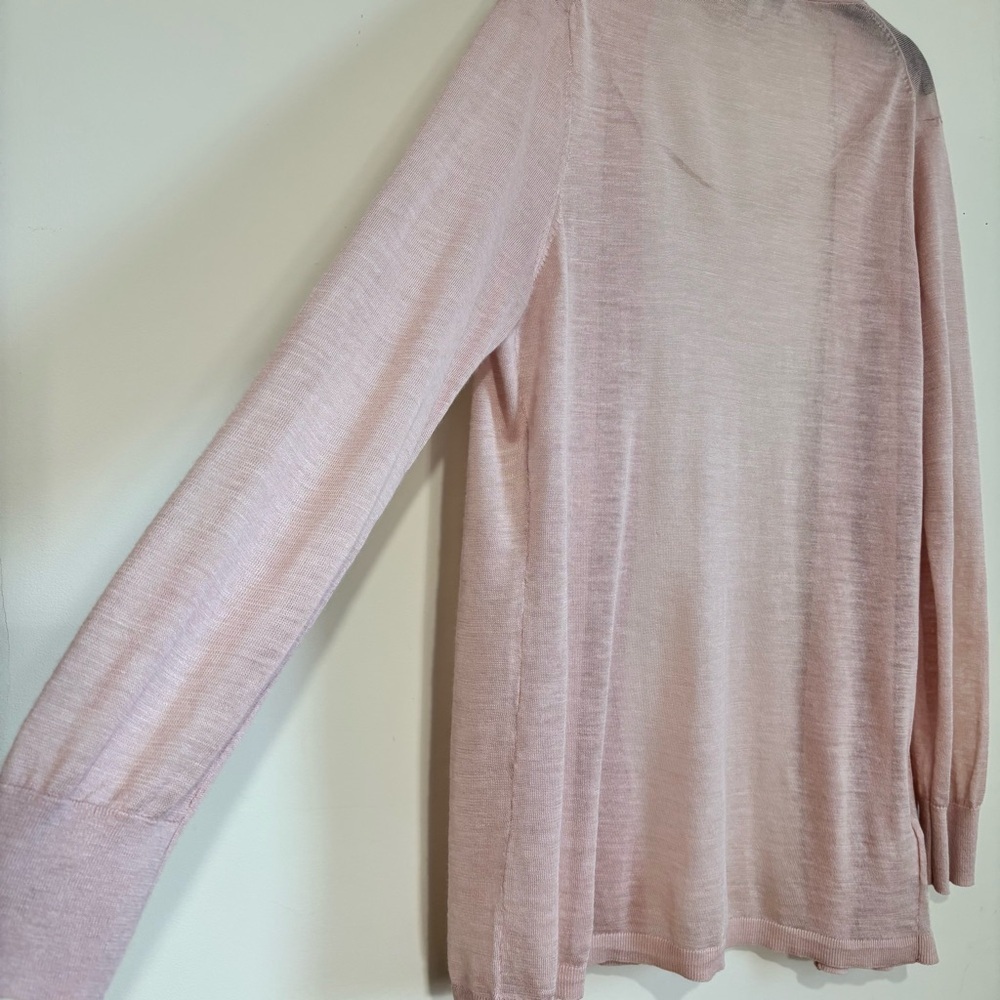Loft pale pink linen rayon sheer open front long sleeve slouchy sweater cardigan - Picture 7 of 16